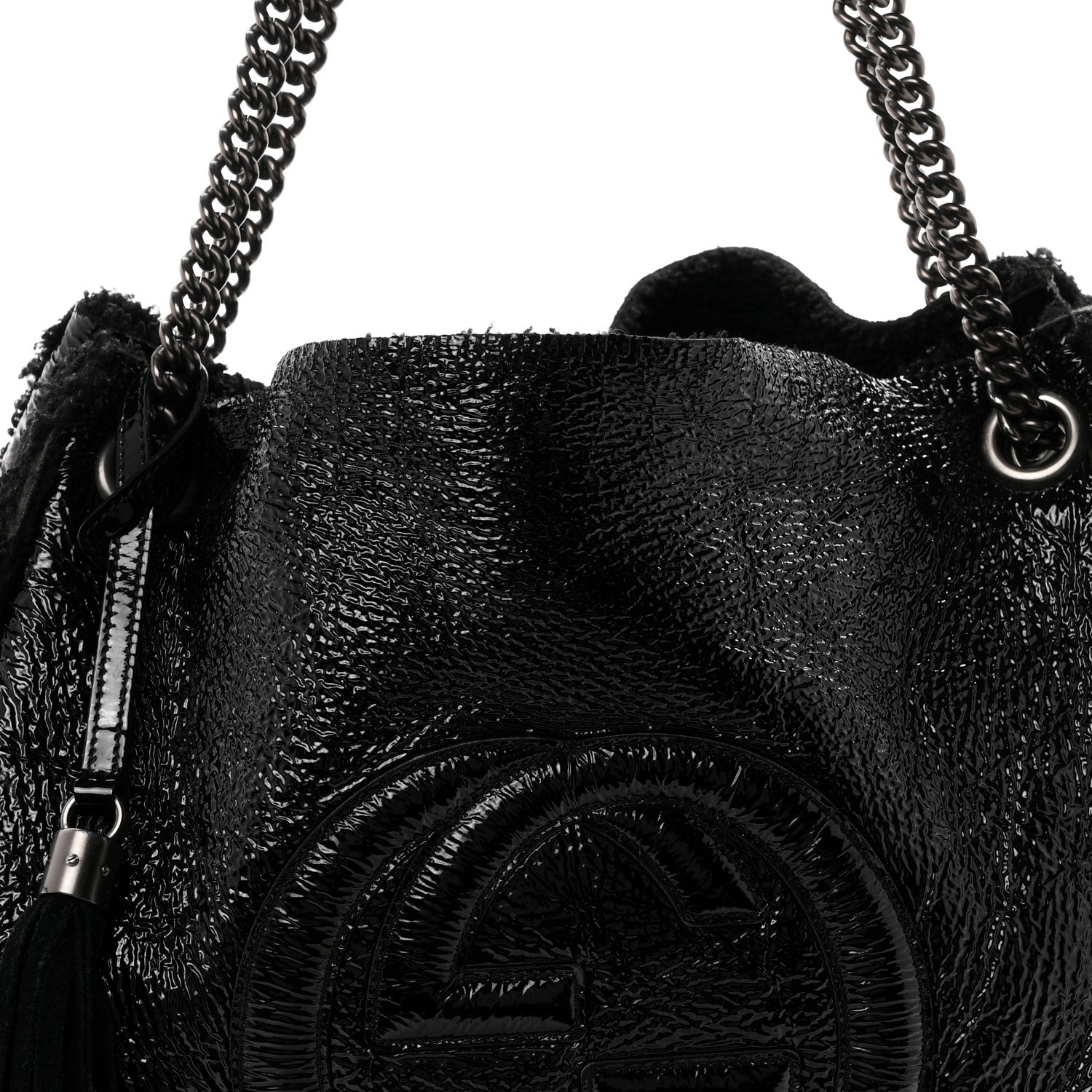Gucci Patent Shearling Large Soho Chain Shoulder Bag Black 9 of 11