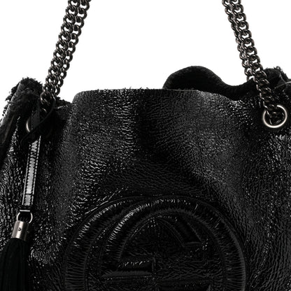 Gucci Patent Shearling Large Soho Chain Shoulder Bag Black 9 of 11