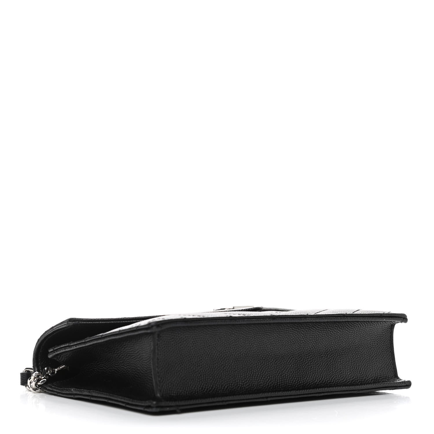 Saint Laurent Grain De Poudre Matelasse Chevron Monogram Envelope Chain Wallet Black 3 of 5