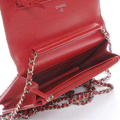 Chanel Caviar Chevron Quilted Wallet On Chain WOC Red 5 of 9