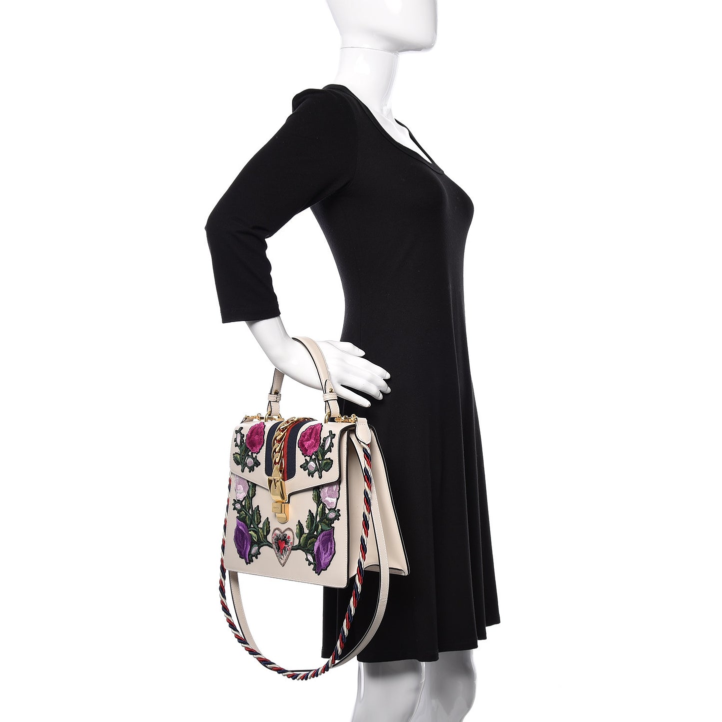 Calfskin Embroidered Medium Sylvie Top Handle Bag White