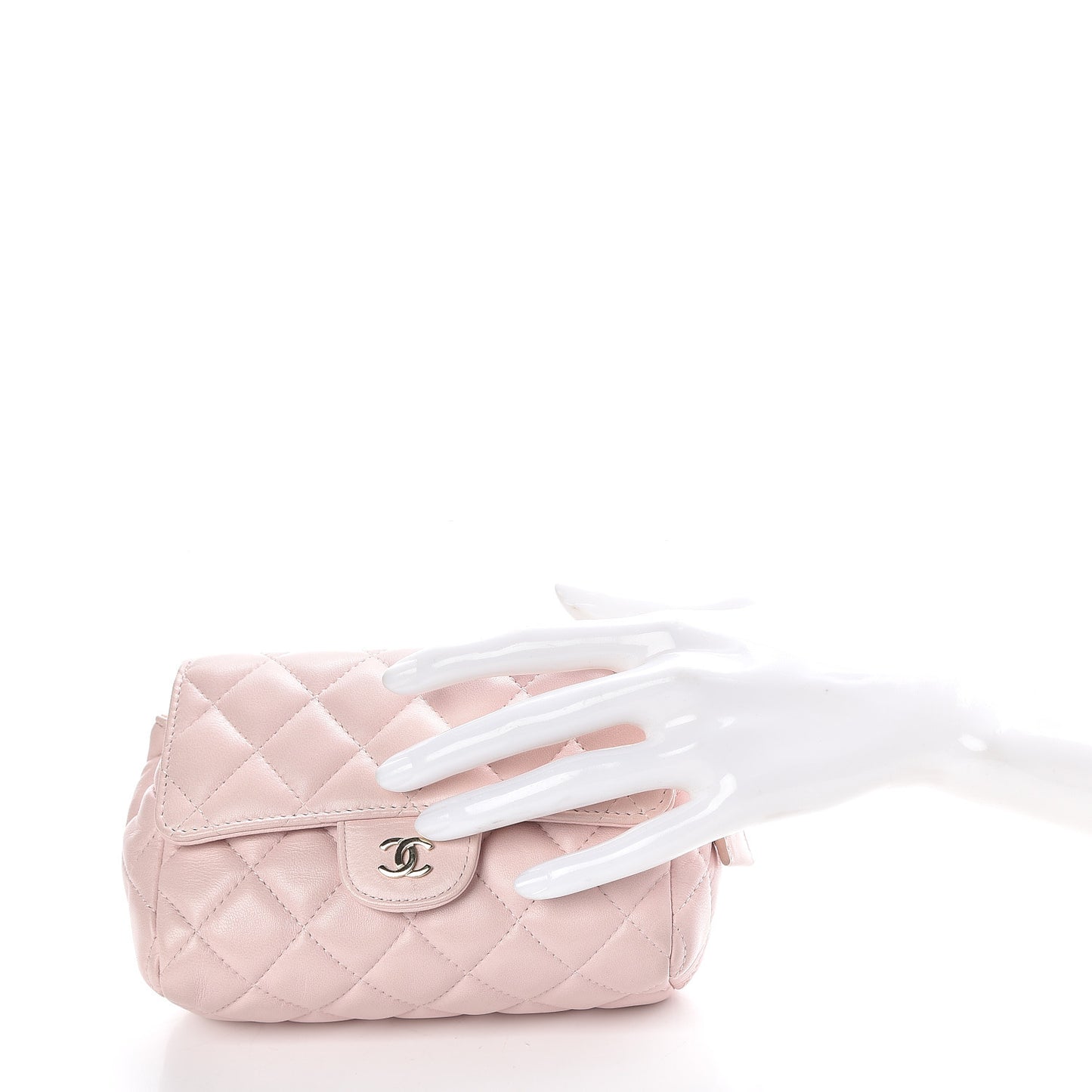 Lambskin Quilted Flap Cosmetic Case Light Pink