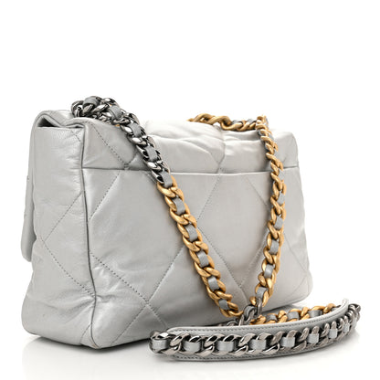 Chanel Metallic Goatskin Quilted Large Chanel 19 Flap Silver 3 of 15
