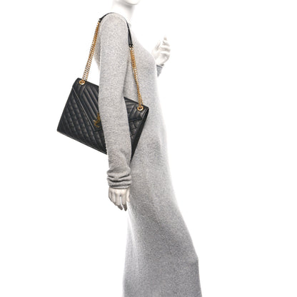 Saint Laurent Grain De Poudre Textured Mixed Matelasse Large Triquilt Monogram Satchel Black 2 of 11