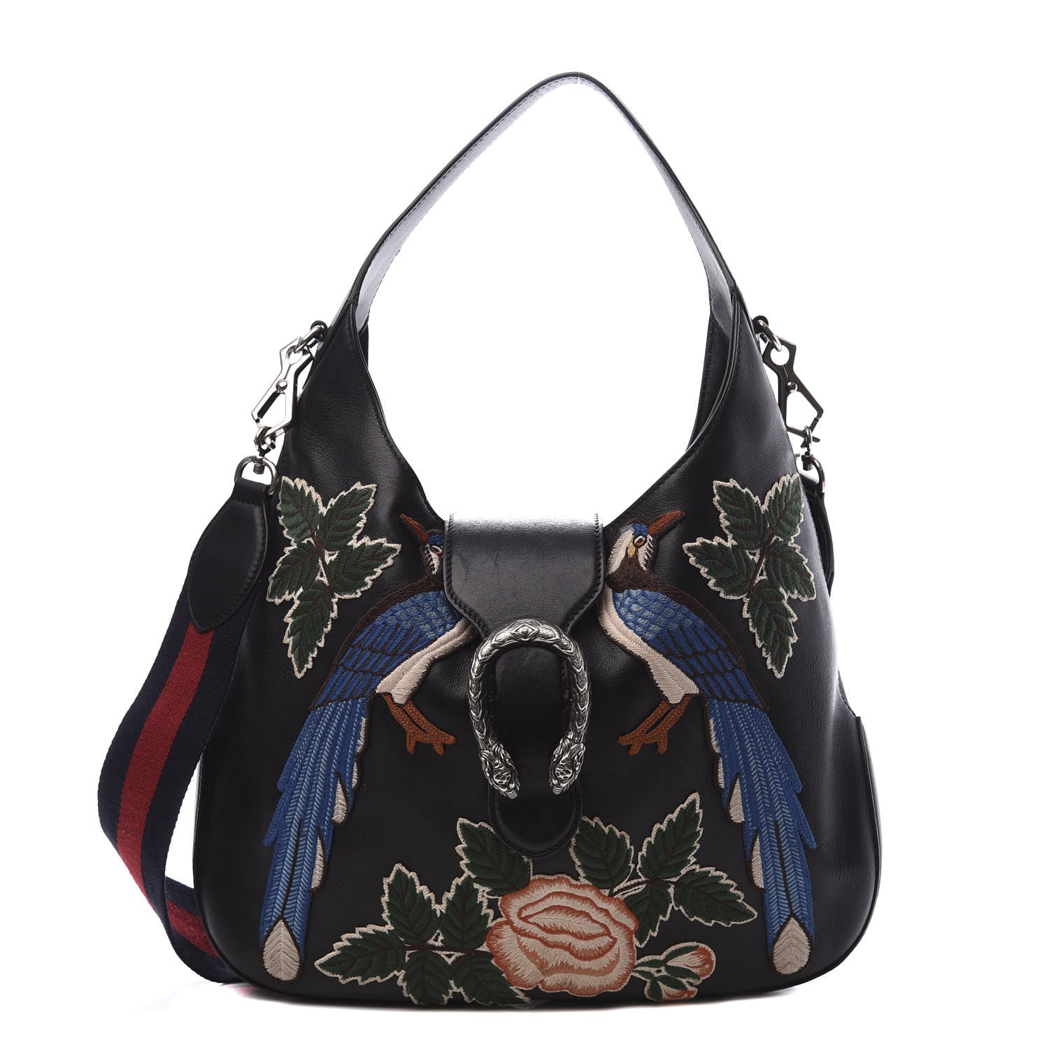 Gucci Calfskin Web Garden Collection Embroidered Medium Dionysus Hobo Black 1 of 11