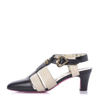 Gucci Malaga Kid T-Strap Mid Heel Sandals 40 Black White 1 of 11