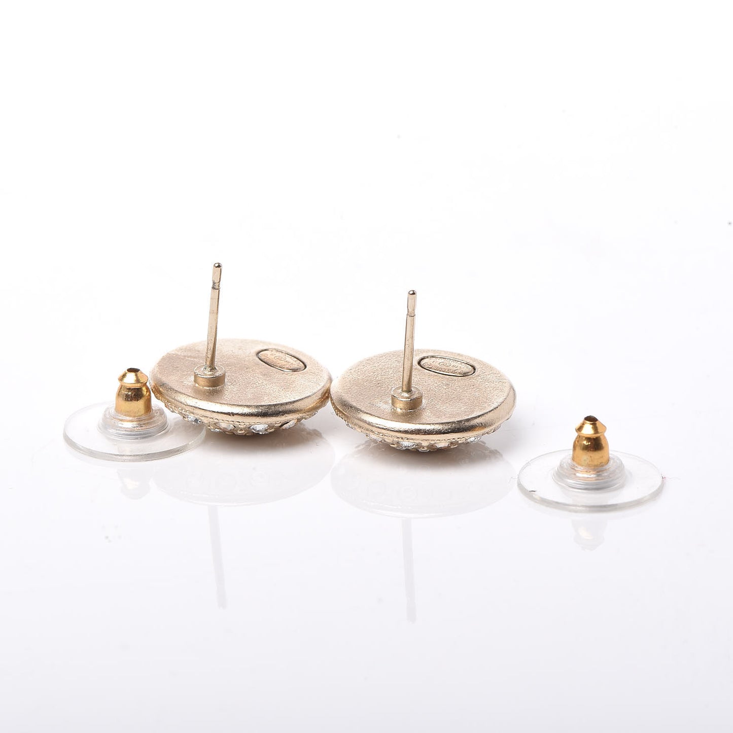 Crystal Enamel CC Round Earrings Gold