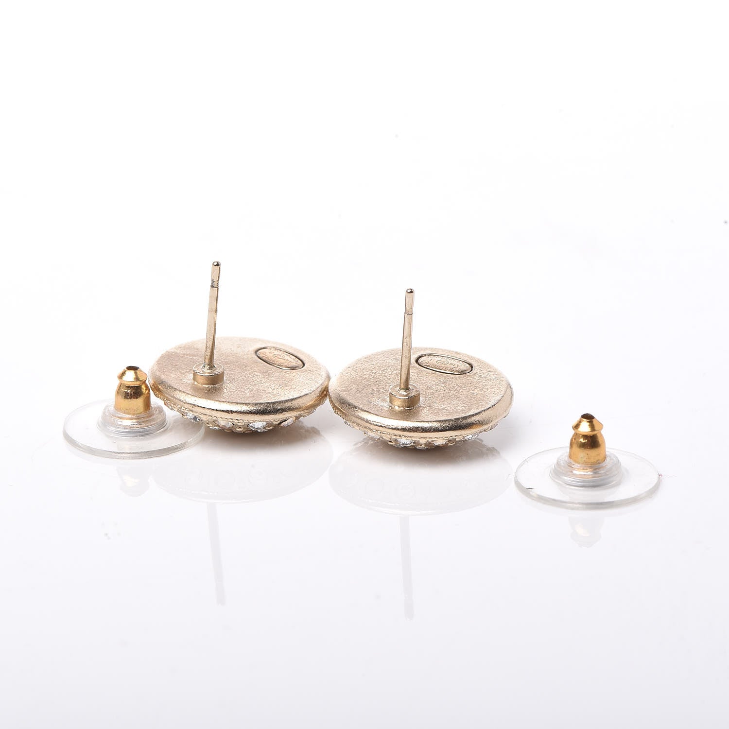 Chanel Crystal Enamel CC Round Earrings Gold 3 of 4
