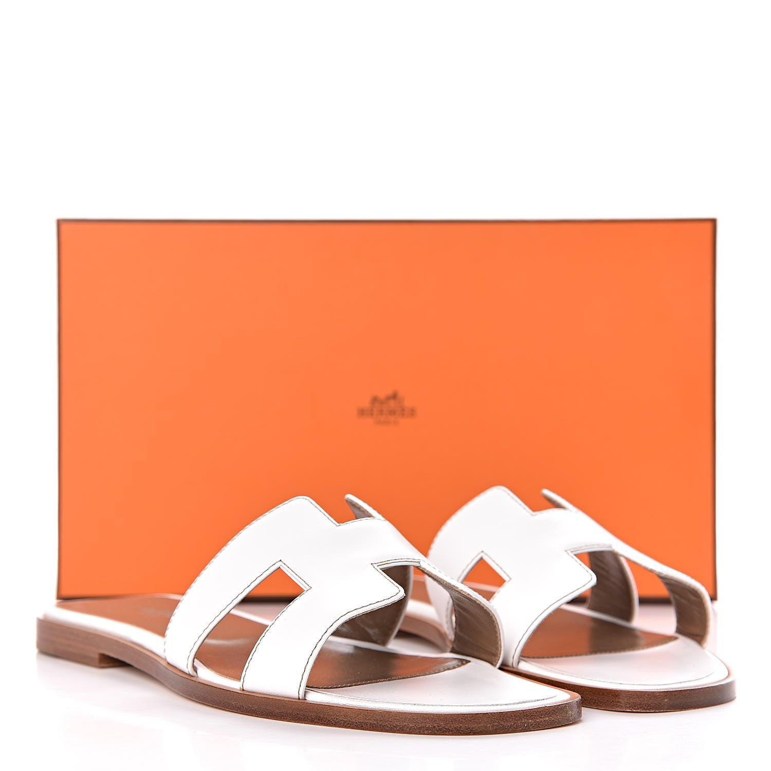 Hermes Box Calfskin Oran Sandals 37 White 10 of 10
