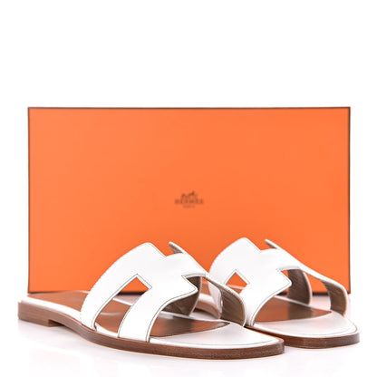 Hermes Box Calfskin Oran Sandals 37 White 10 of 10