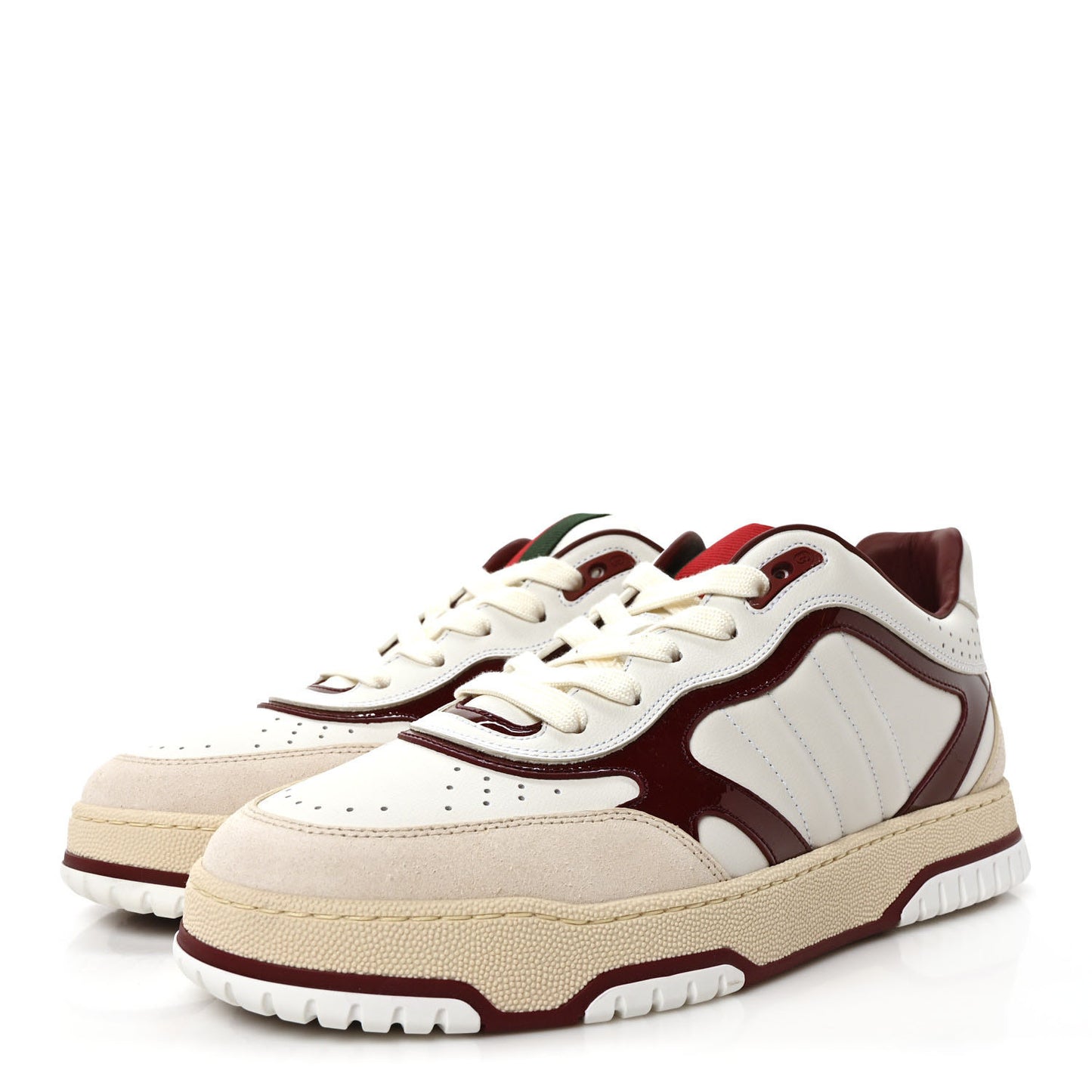 Calfskin Suede Mens Re-Web Sneakers 8 White Red