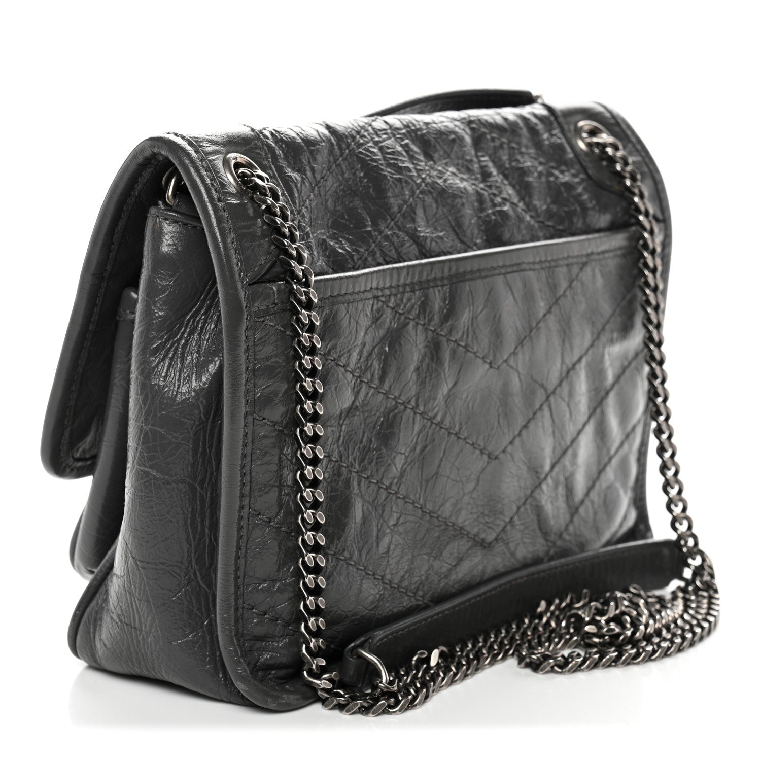 Saint Laurent Crinkled Calfskin Matelasse Monogram Baby Niki Chain Satchel Storm 3 of 13