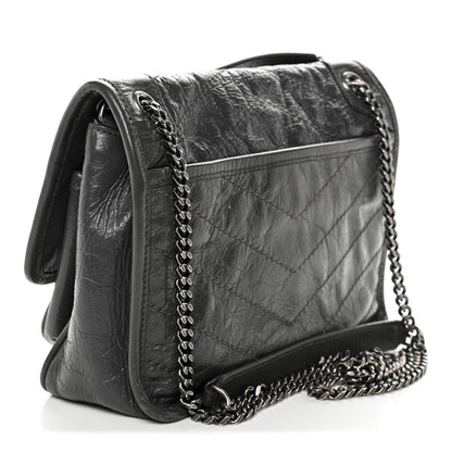 Saint Laurent Crinkled Calfskin Matelasse Monogram Baby Niki Chain Satchel Storm 3 of 13
