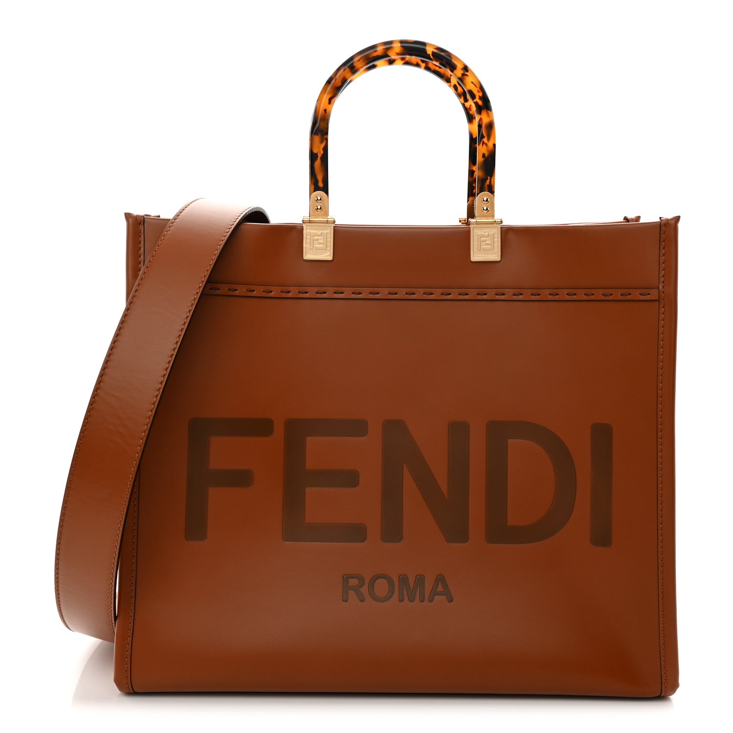 Fendi Vitello King Plexiglass Medium Fendi Sunshine Shopper Tote Cuoio 1 of 11