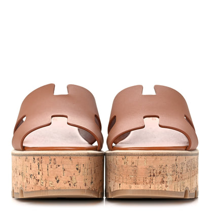 Hermes Calfskin Cork Eze 30 Sandals 37 Marron Glaise 2 of 9