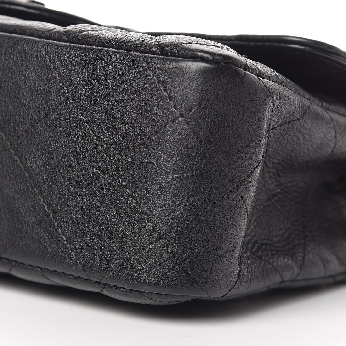 Crumpled Calfskin Quilted Mini Rectangular Flap So Black