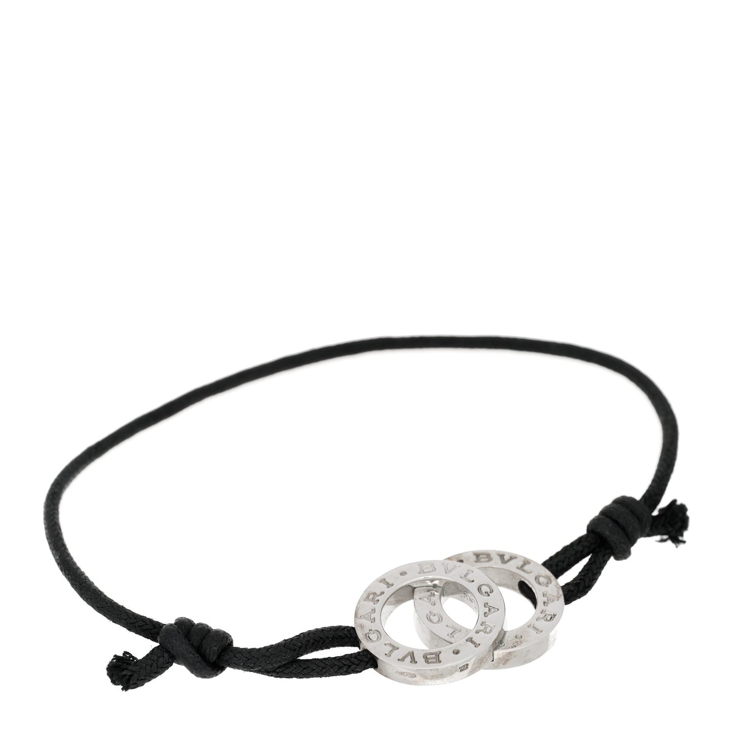 Sterling Silver BVLGARI BVLGARI Interlocking Circles Adjustable Cord Bracelet Black