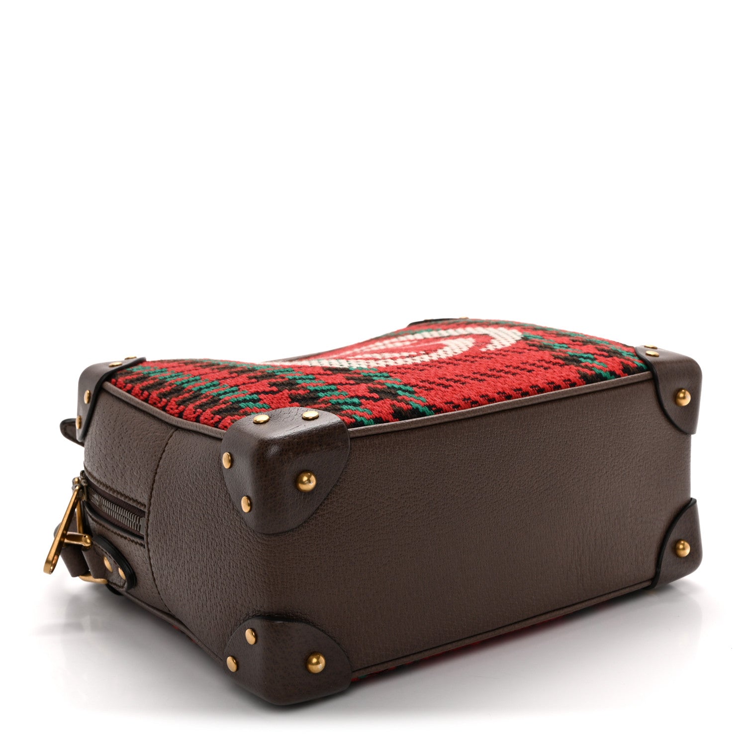 Gucci Cotton Wool Textured Calfskin Houndstooth Woven Square Messenger Bag Red Green Ivory Multicolor New Acero 4 of 10