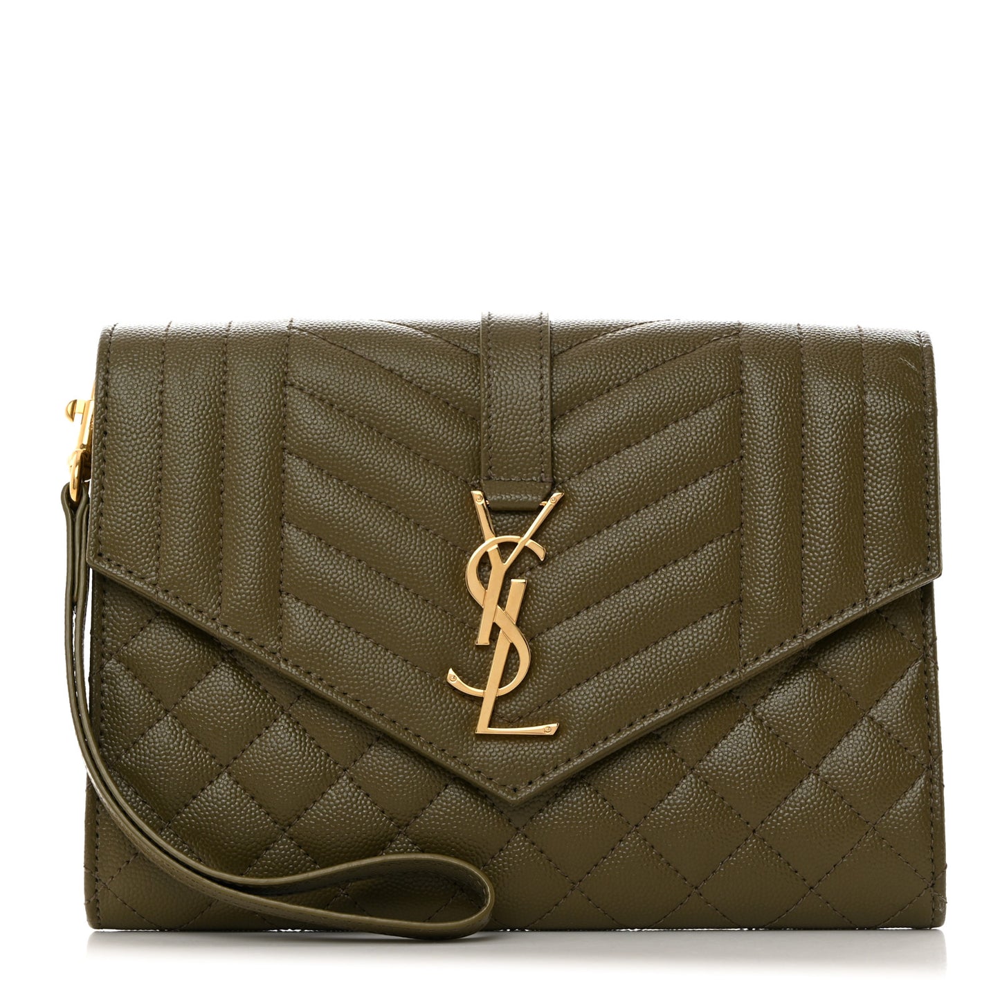 Grain De Poudre Textured Mixed Matelasse Triquilt Monogram Clutch Vert Kaki