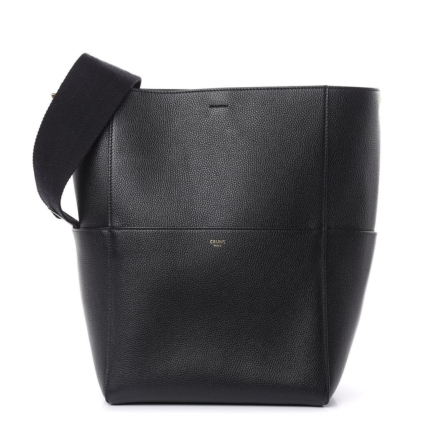 Soft Grained Calfskin Sangle Bucket Bag Black
