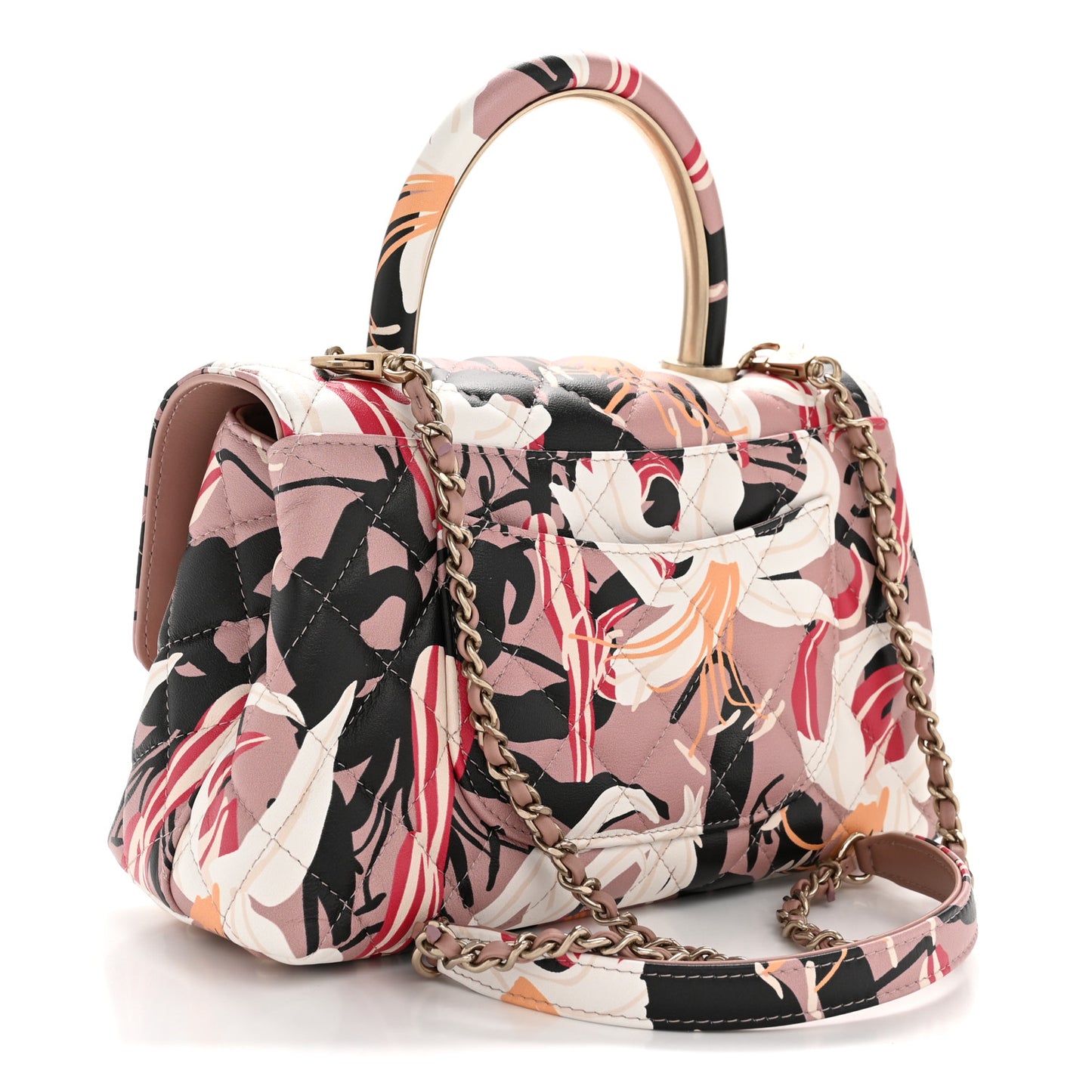 Calfskin Quilted Lily Floral Mini Coco Handle Flap Beige Black White Red