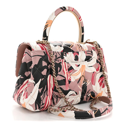 Chanel Calfskin Quilted Lily Floral Mini Coco Handle Flap Beige Black White Red 3 of 12