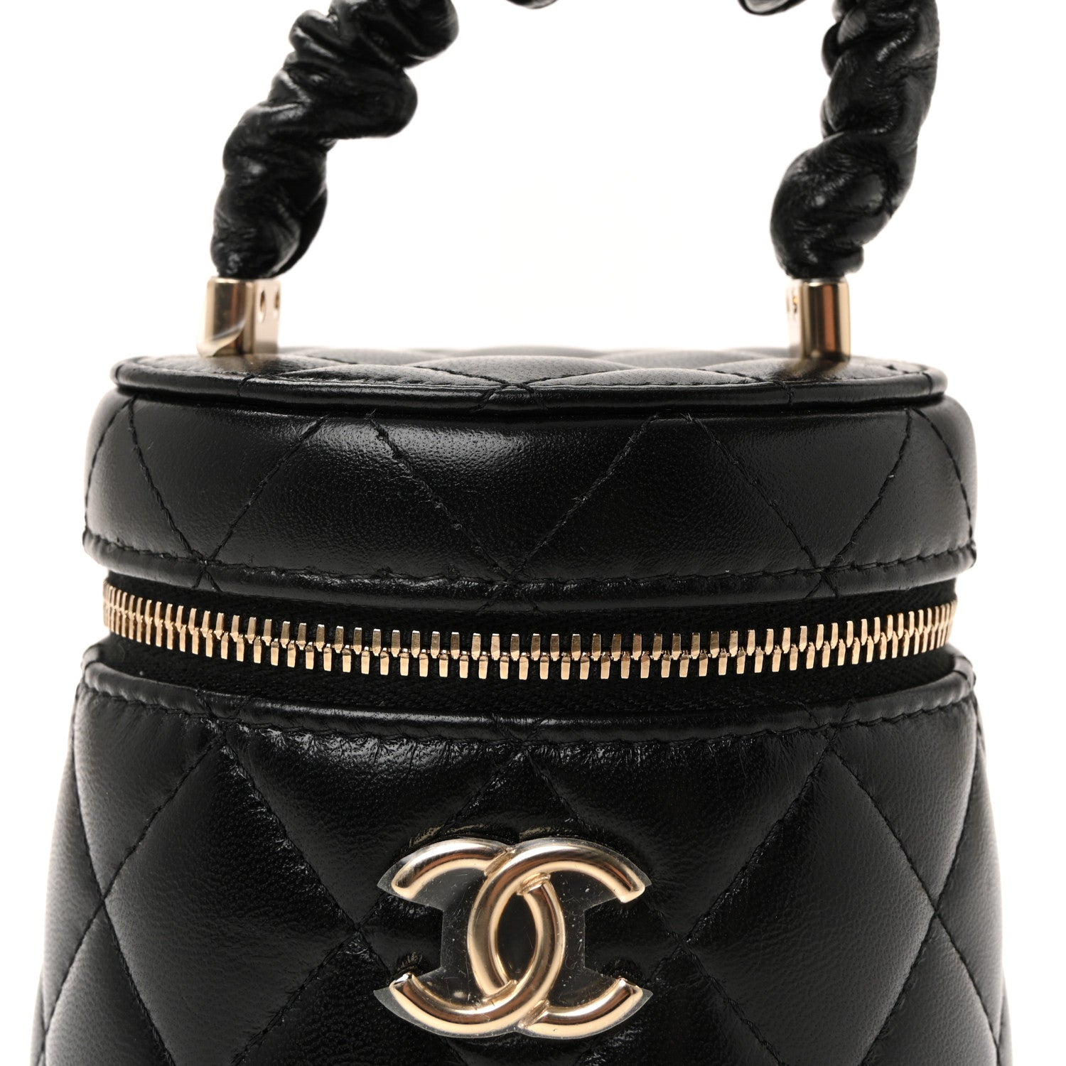 Chanel Lambskin Quilted Ruched Handle Vanity Case Black 7 of 9