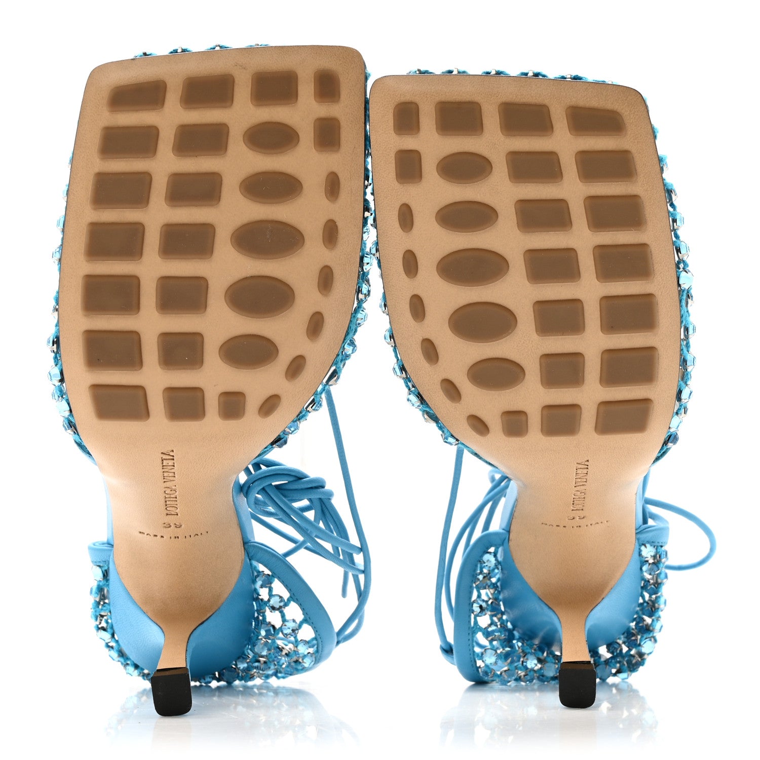 Bottega Veneta Mesh Nappa Crystal Embellished Sparkle Stretch Ankle Tie 90mm Sandals 39 Pool 6 of 11