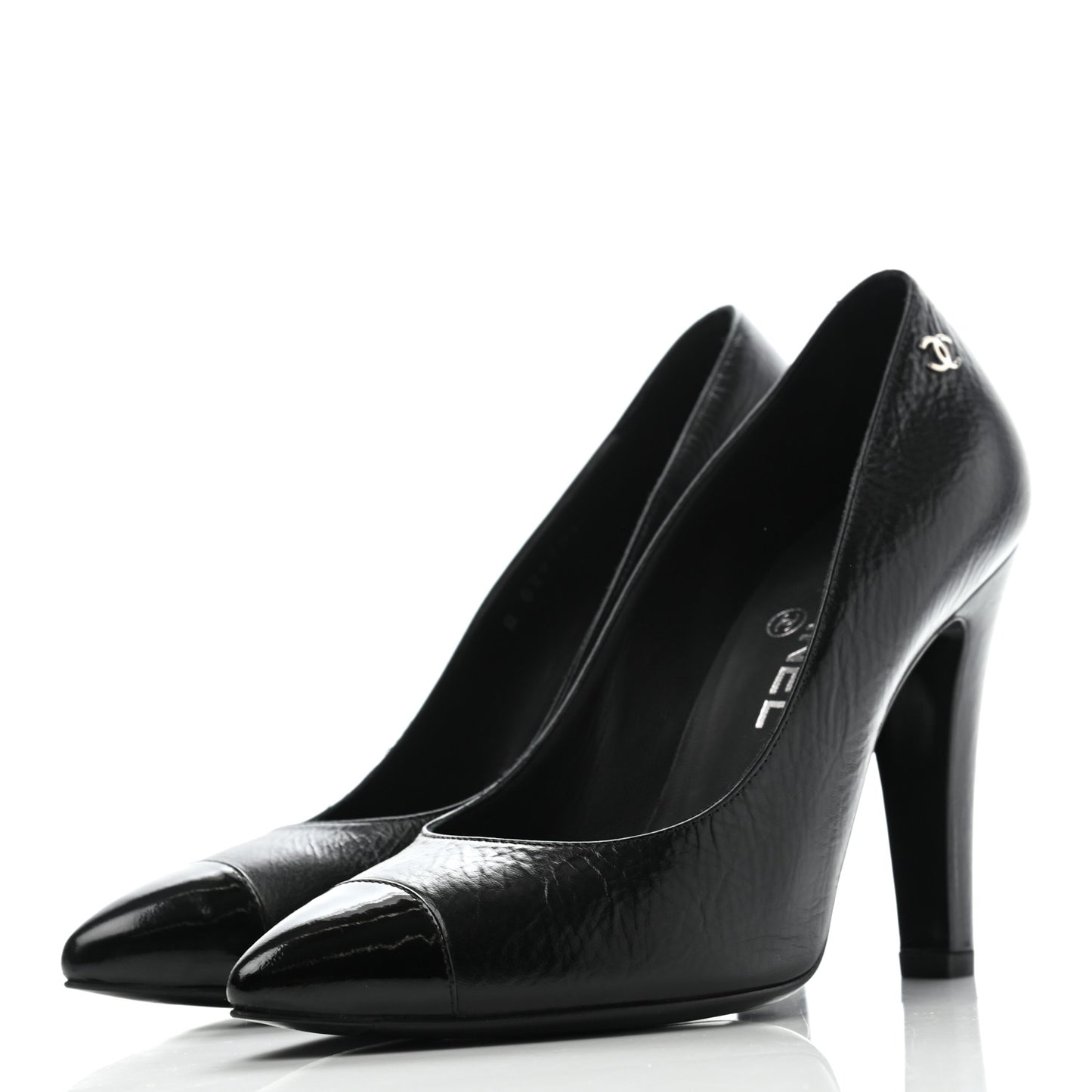 Crumpled Calfskin Cap Toe Pumps 37 Black