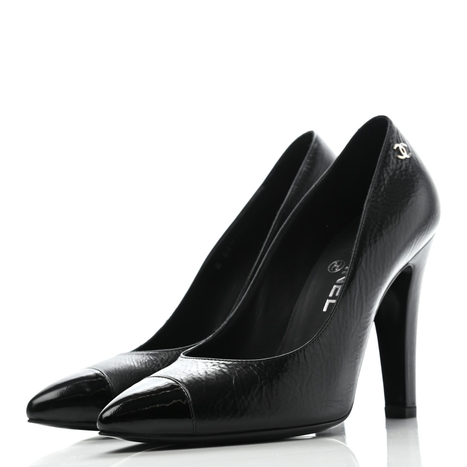 Chanel Crumpled Calfskin Cap Toe Pumps 37 Black 4 of 12