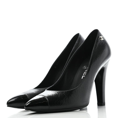 Chanel Crumpled Calfskin Cap Toe Pumps 37 Black 4 of 12