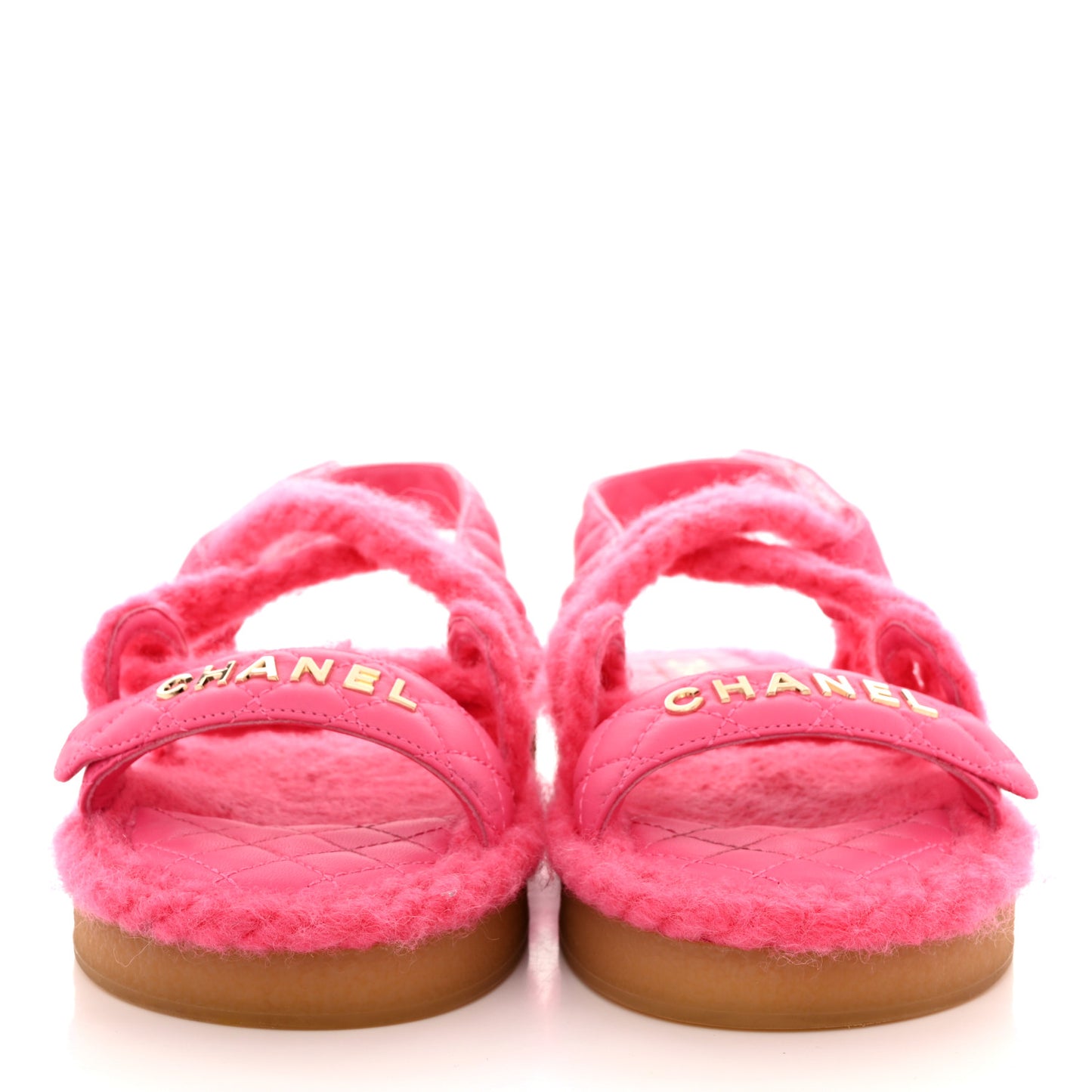 Cord Lambskin Quilted Logo Sandals 38 Pink