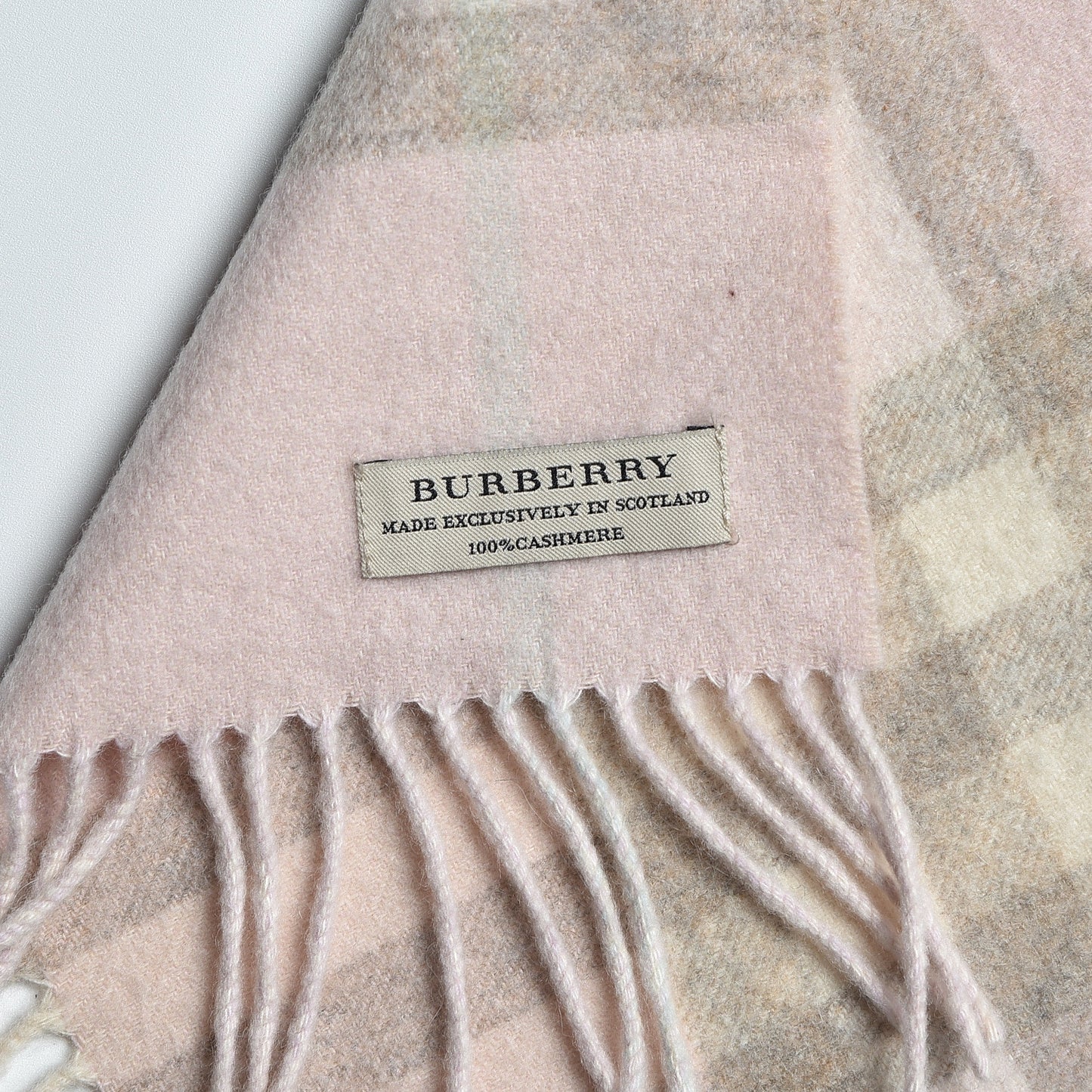 Cashmere Giant Check Fringe Scarf Pink