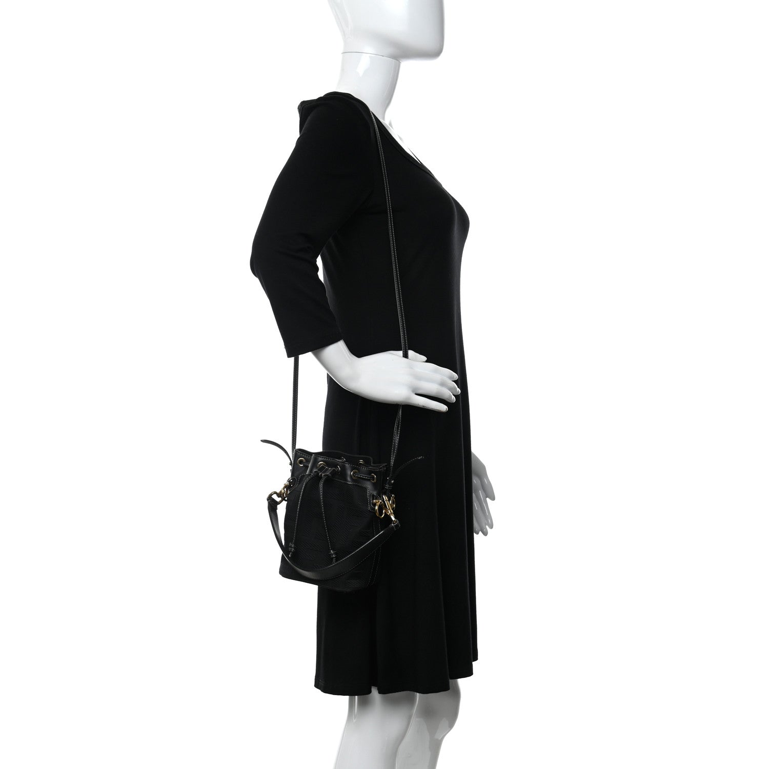 Fendi Canvas Vitello King F is Fendi FF Embroidered Mini Mon Tresor Bucket Bag Black 2 of 11