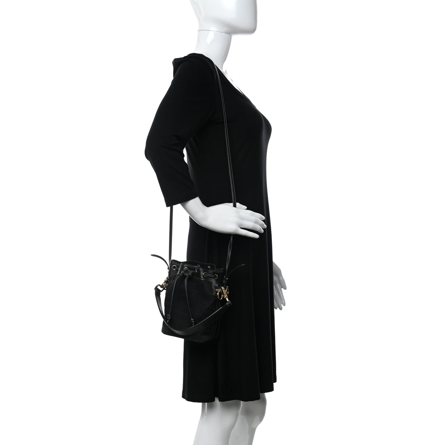 Canvas Vitello King F is Fendi FF Embroidered Mini Mon Tresor Bucket Bag Black