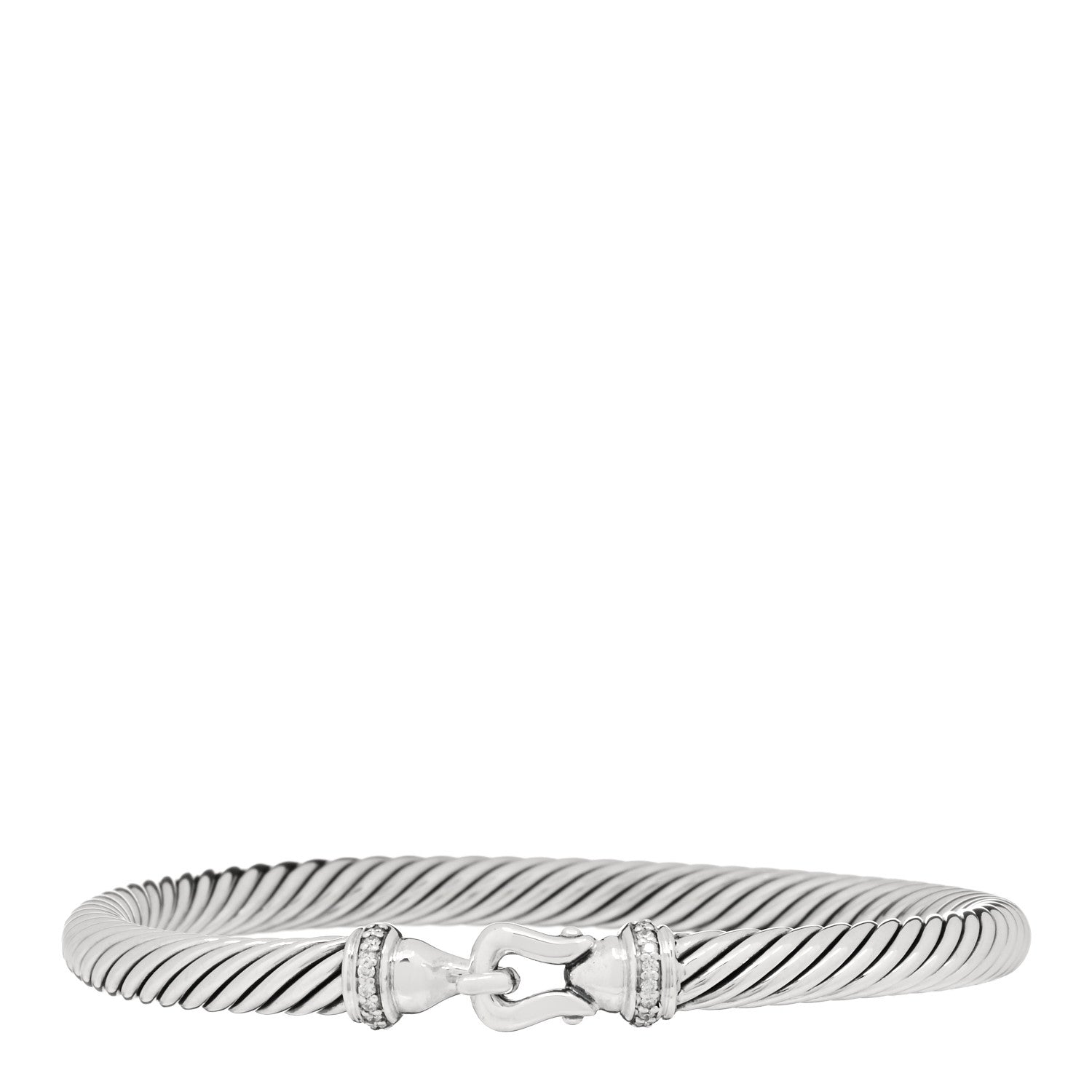 David Yurman Sterling Silver Diamond 5mm Cable Buckle Bracelet 1 of 4