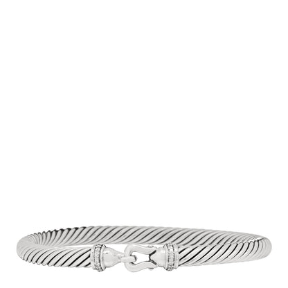 David Yurman Sterling Silver Diamond 5mm Cable Buckle Bracelet 1 of 4