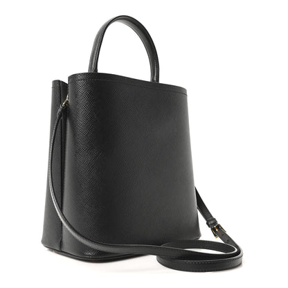 Prada Saffiano Cuir Medium Panier Bucket Bag Black Fuoco 3 of 9
