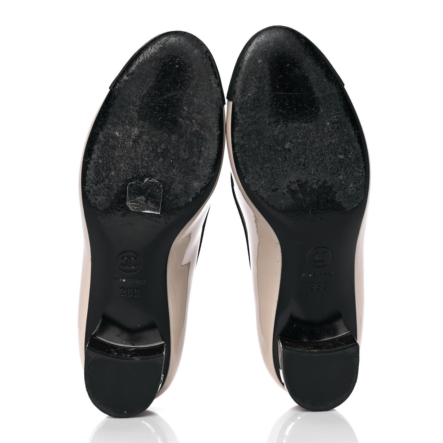 Patent Grosgrain Cap Toe Logo Flats 36 Beige Black