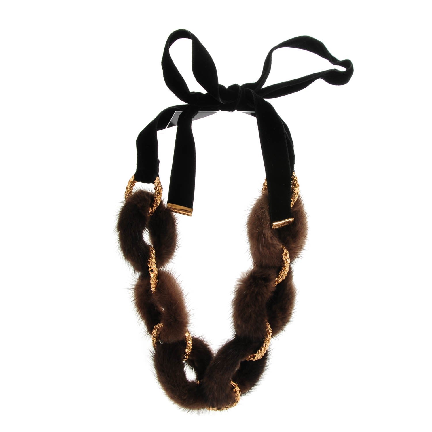 Louis Vuitton Mink Fur Gold Chain Link Ava Necklace Brown 4 of 6