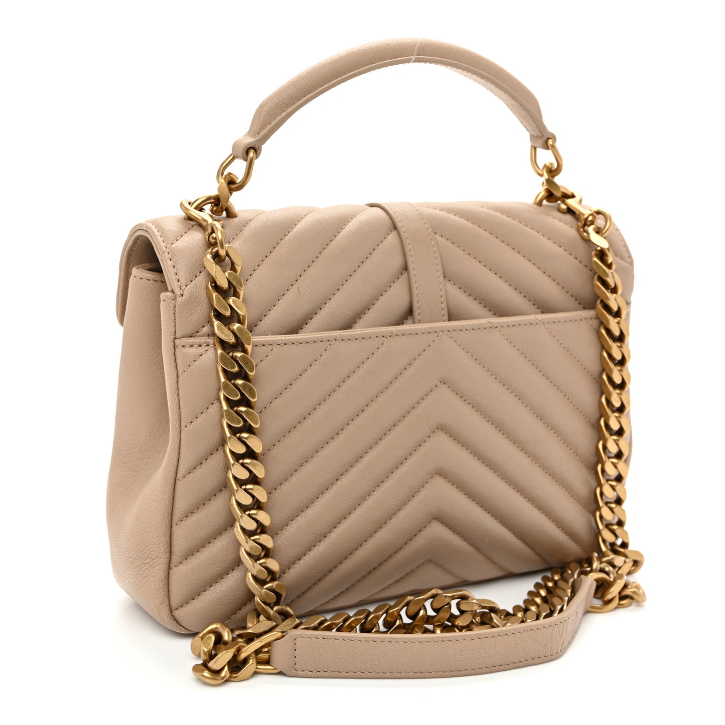 Sheepskin Matelasse Chevron Monogram Medium College Bag Dark Beige