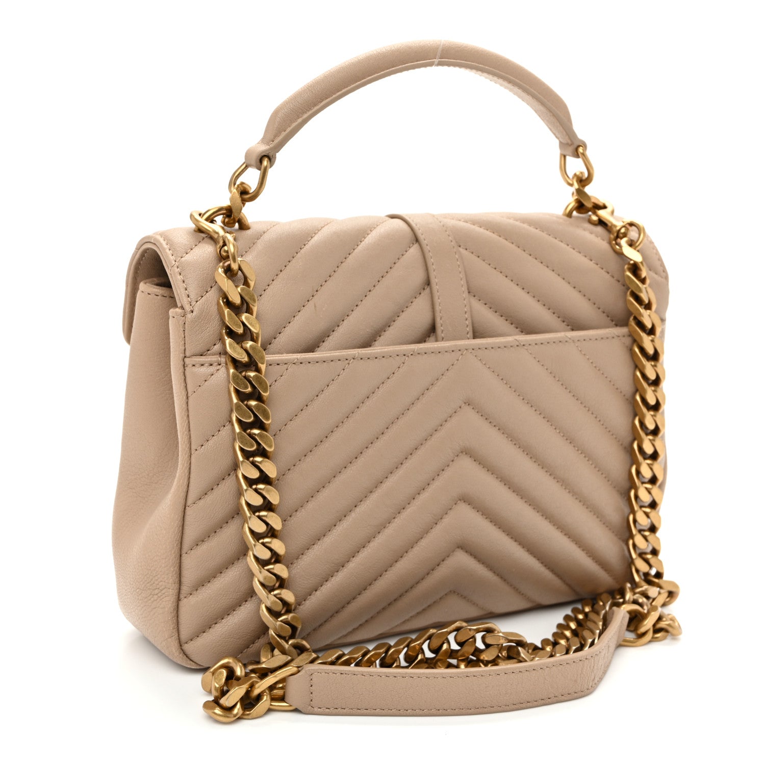 Saint Laurent Sheepskin Matelasse Chevron Monogram Medium College Bag Dark Beige 3 of 9
