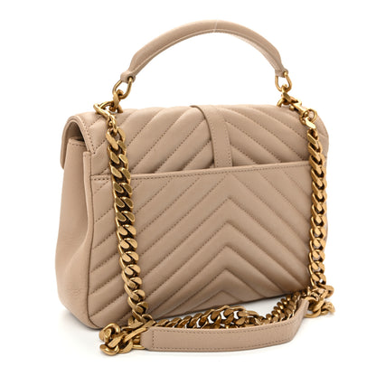 Saint Laurent Sheepskin Matelasse Chevron Monogram Medium College Bag Dark Beige 3 of 9