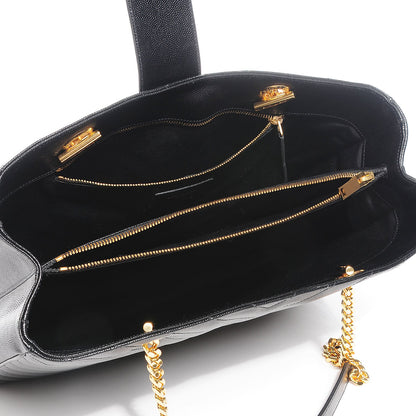 Saint Laurent Grain De Poudre Matelasse Chevron Monogram Shopping Bag Black 5 of 11