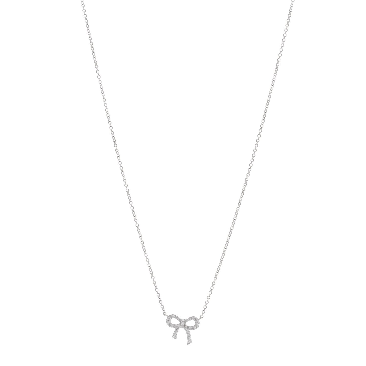 Tiffany 18K White Gold Diamond Mini Bow Pendant Necklace 1 of 4