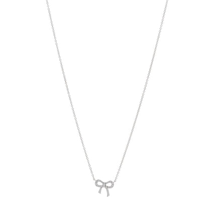 Tiffany 18K White Gold Diamond Mini Bow Pendant Necklace 1 of 4
