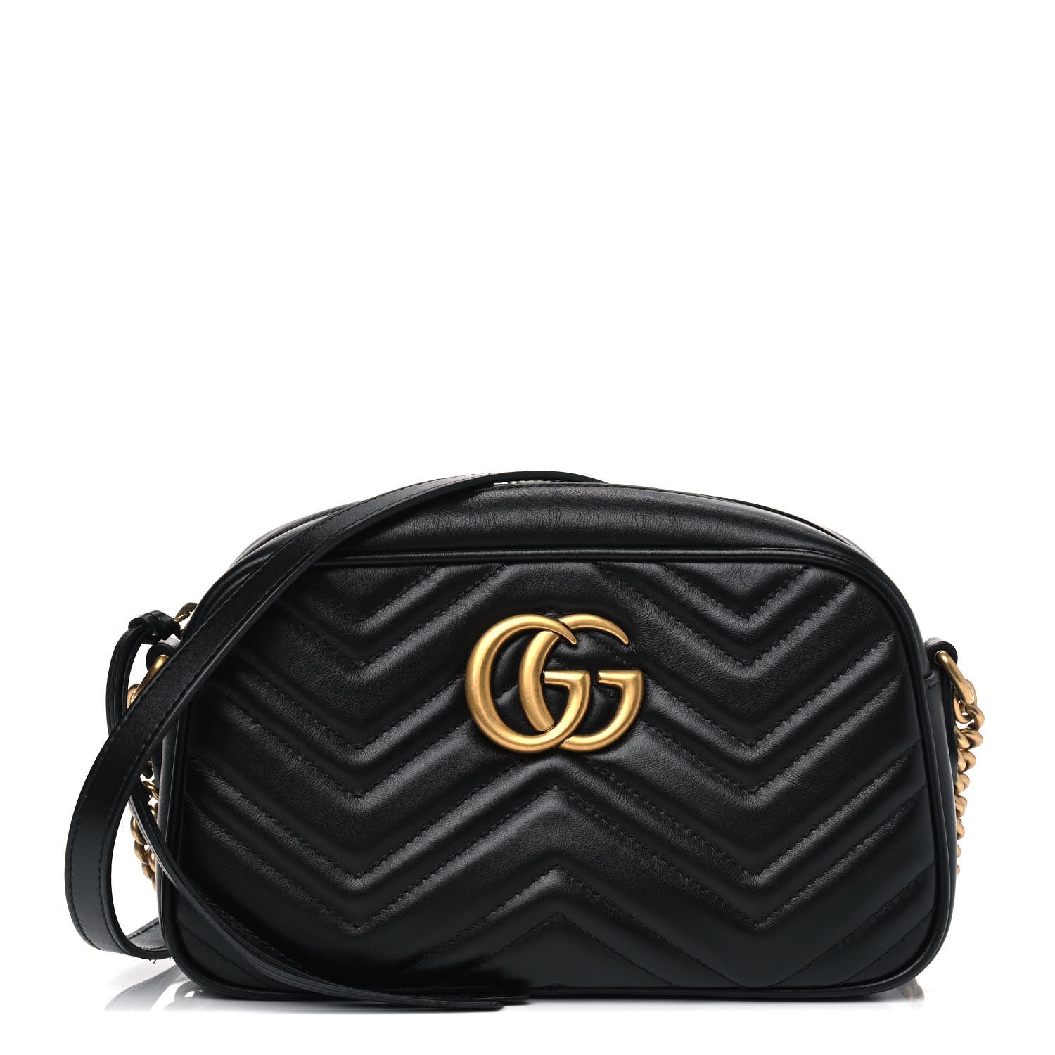 Gucci Calfskin Matelasse Small GG Marmont Chain Shoulder Bag Black 1 of 5