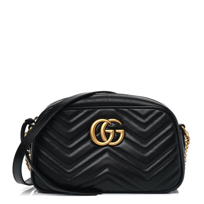 Gucci Calfskin Matelasse Small GG Marmont Chain Shoulder Bag Black 1 of 5