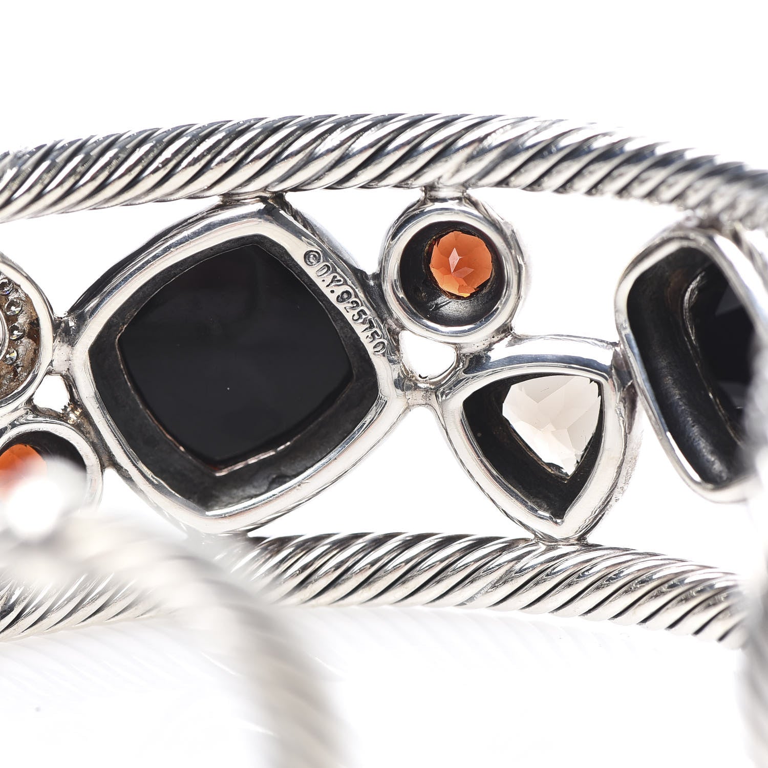 David Yurman Sterling Silver 18K Yellow Gold Diamond Garnet Hematite Onyx Smoky Quartz Mosaic Cuff Bracelet 4 of 5