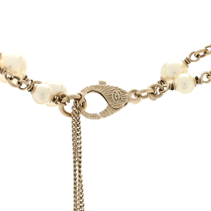 Chanel Metal Quilted Pearl CC Long Necklace Light Gold 3 of 4